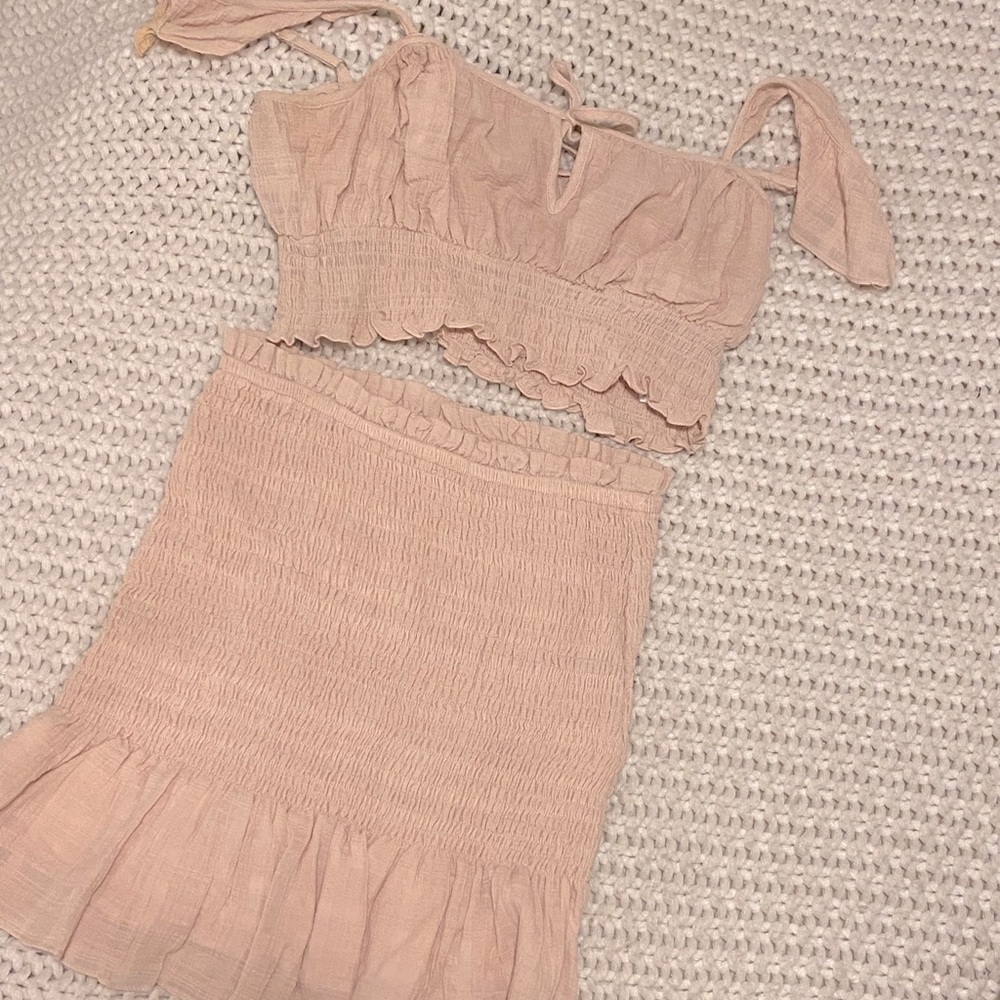 Cute date night 2 piece set - skirt and crop top in dusky rose pink